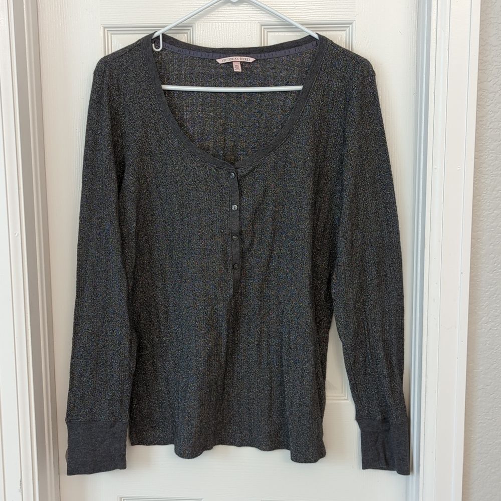 Victoria's Secret Metallic Long Sleeve Henley Top Size XL